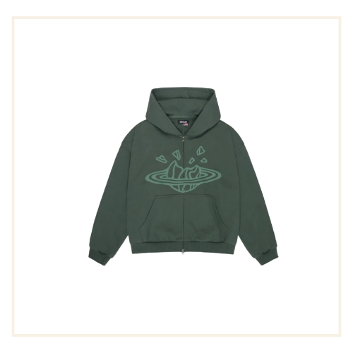Broken Planet Zip Up Hoodie Emerald Green