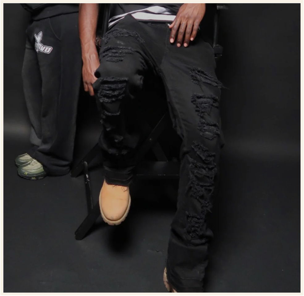 SUAVO WORLD Ripped Flare Denim - Black