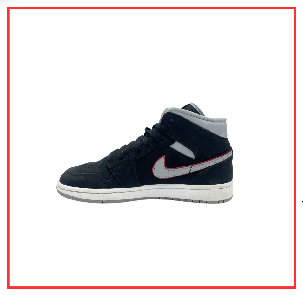 Air Jordan 1 Mid Black Particle Grey Gym Red (Preloved) UK 7