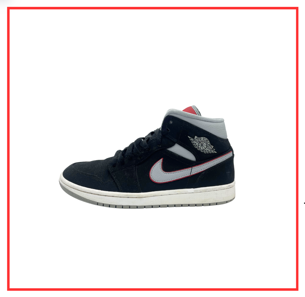 Air Jordan 1 Mid Black Particle Grey Gym Red (Preloved) UK 7