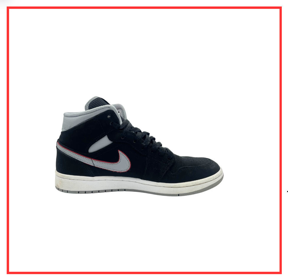 Air Jordan 1 Mid Black Particle Grey Gym Red (Preloved) UK 7