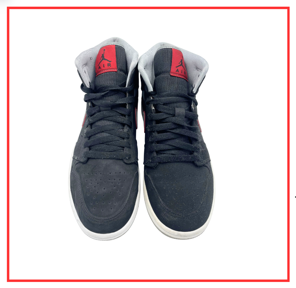 Air Jordan 1 Mid Black Particle Grey Gym Red (Preloved) UK 7