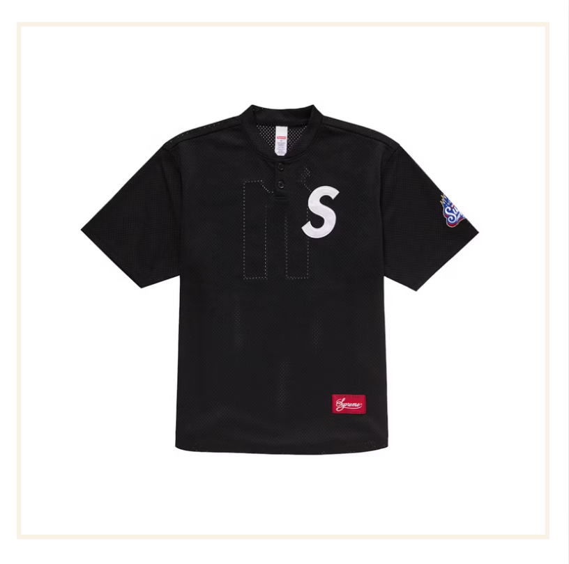 Supreme S Logo Baseball Henley Black