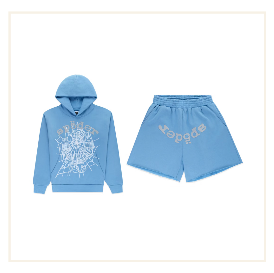 Sp5der OG Web v2 Hoodie/Shorts Dusty Blue (Full Set)