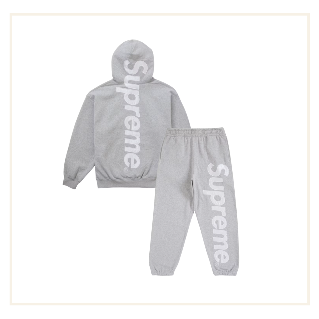 Supreme Satin Applique Hooded Sweatshirt & Jogger (FW25) Grey (Set)