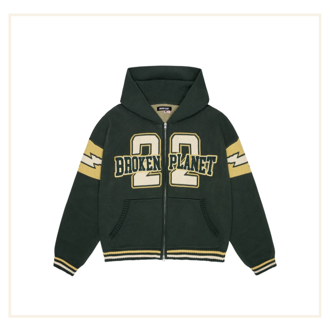 Broken Planet Varsity Knit Zip Up Hoodie