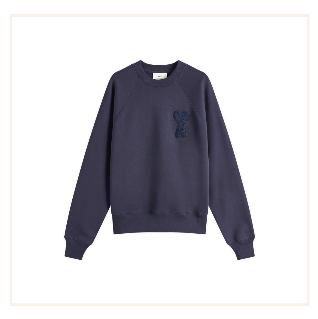 Ami Paris Cotton Ami de Coeur Navy Blue Patch Sweatshirt