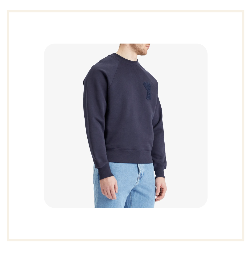 Ami Paris Cotton Ami de Coeur Navy Blue Patch Sweatshirt