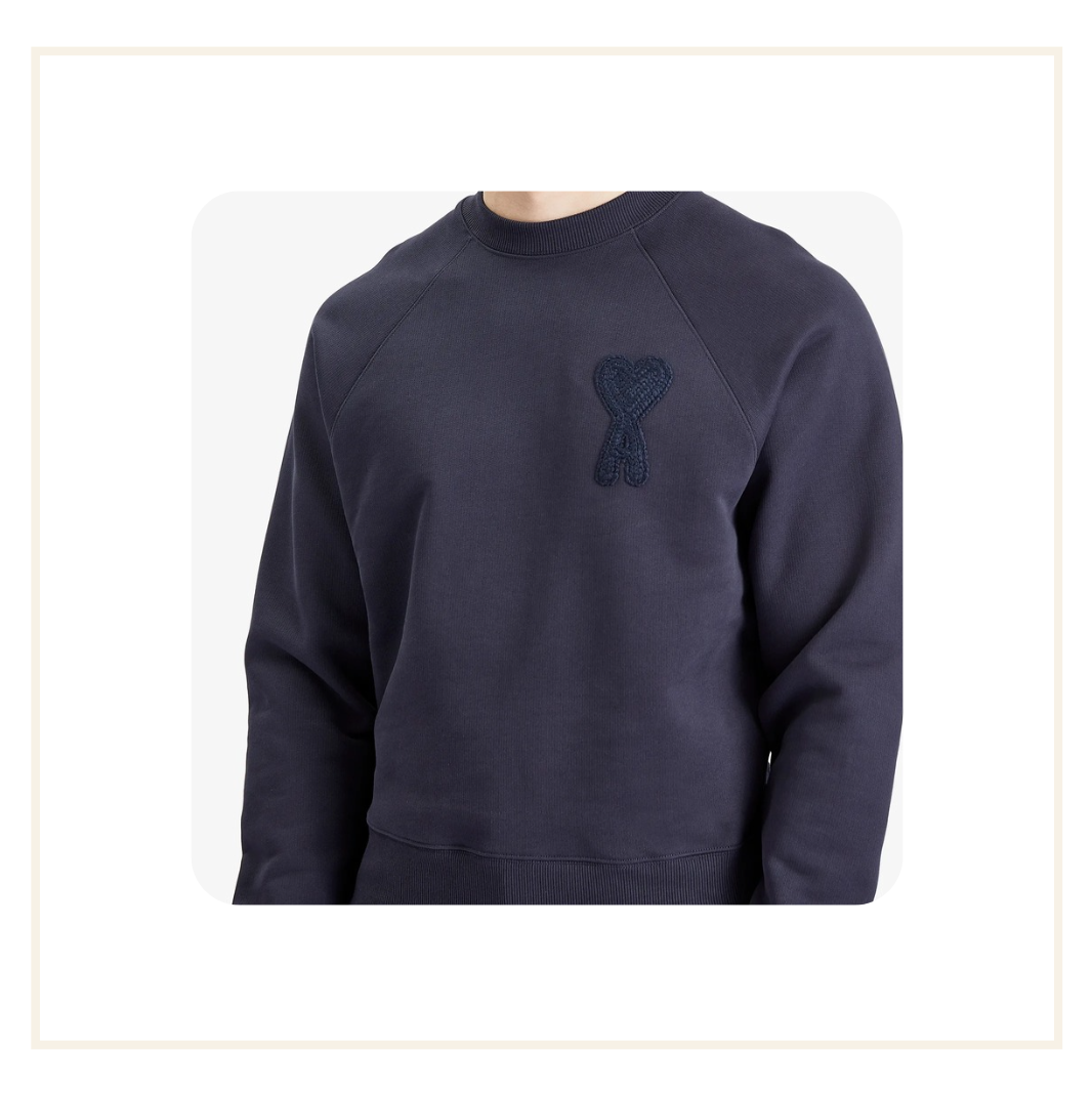 Ami Paris Cotton Ami de Coeur Navy Blue Patch Sweatshirt