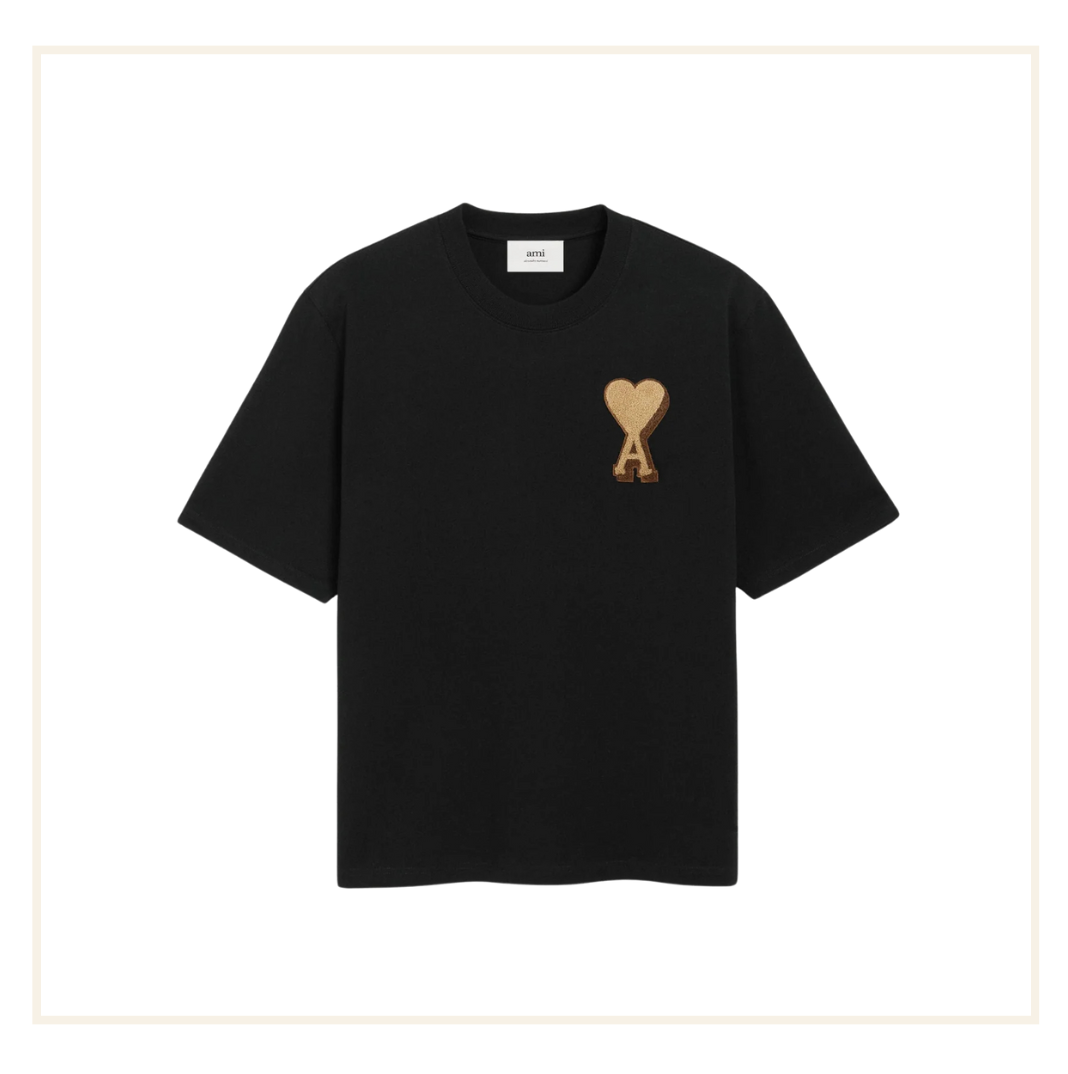 Ami Paris Ami De Coeur Black Beige Patch T-Shirt