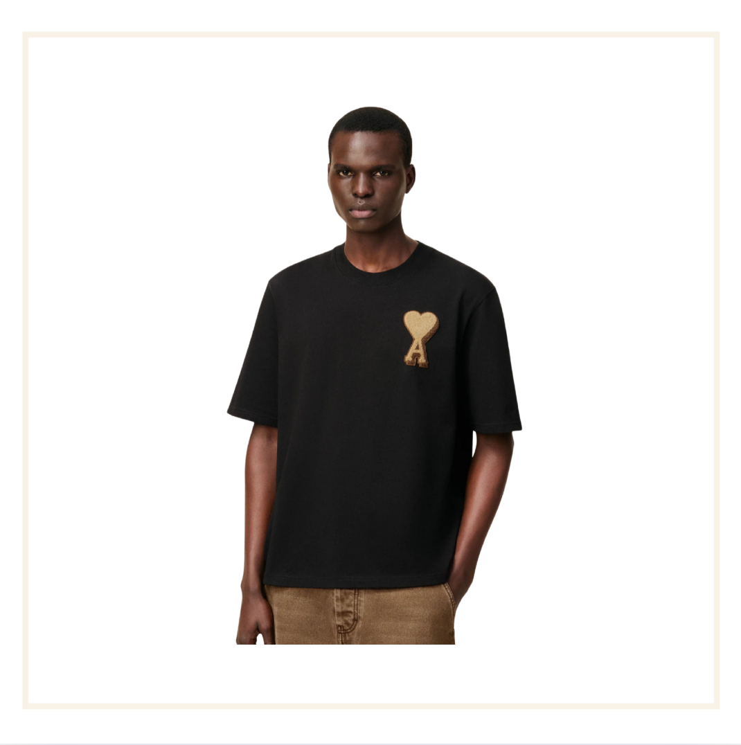 Ami Paris Ami De Coeur Black Beige Patch T-Shirt