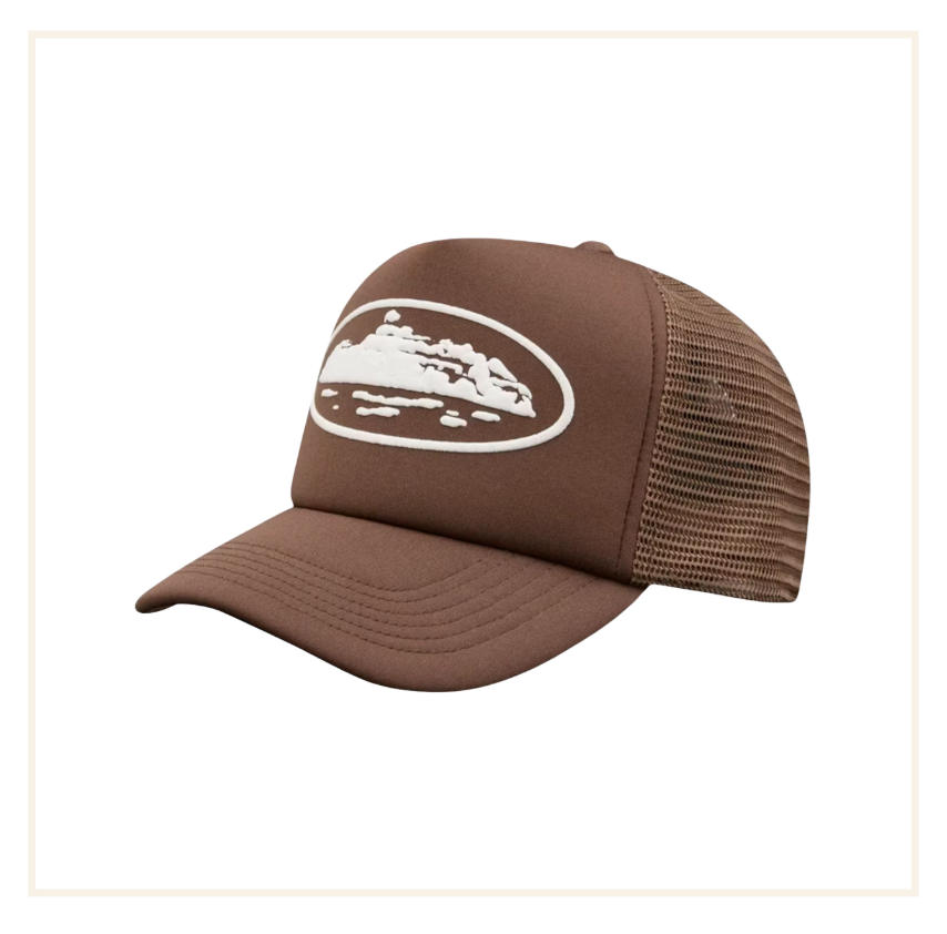 Corteiz Alcatraz Puff Print Trucker Hat Brown