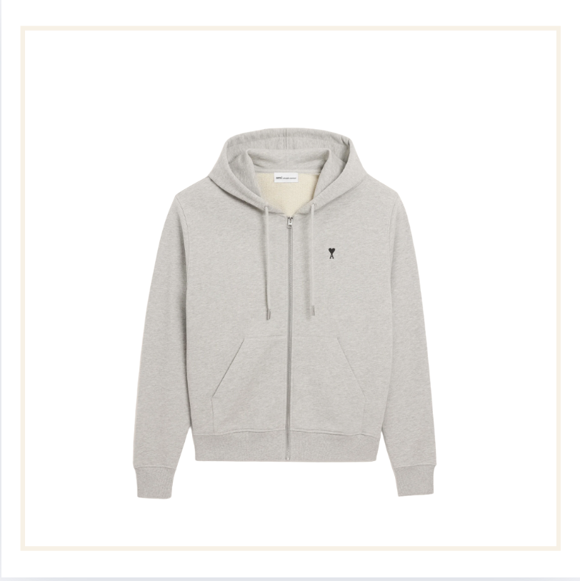 Ami Paris Ami De Coeur Small Logo Zip Hoodie Ash Grey