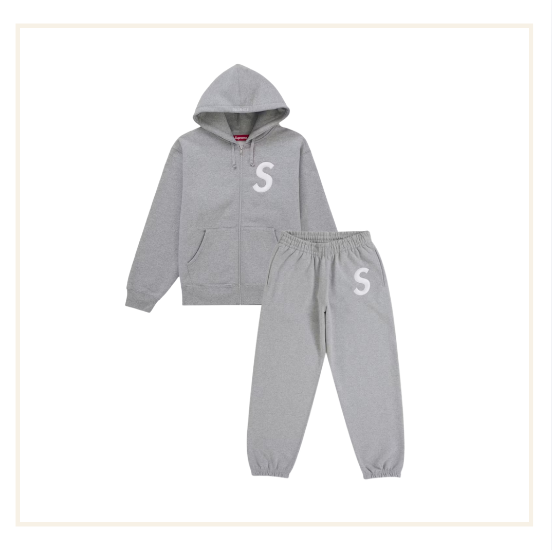 Supreme S Logo Zip Up Hooded Sweatshirt/Sweatpant (FW25) Grey (Set)