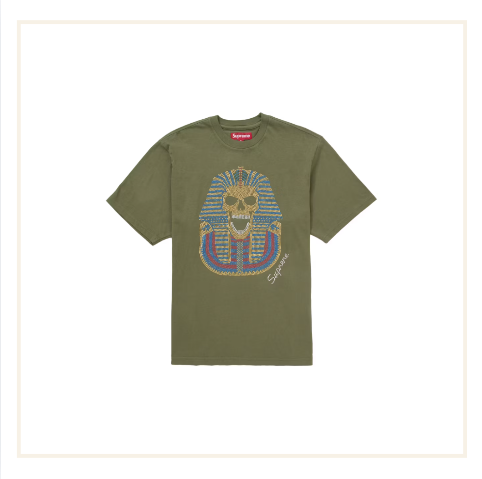 Supreme King Tut Rhinestone T-Shirt Olive Green
