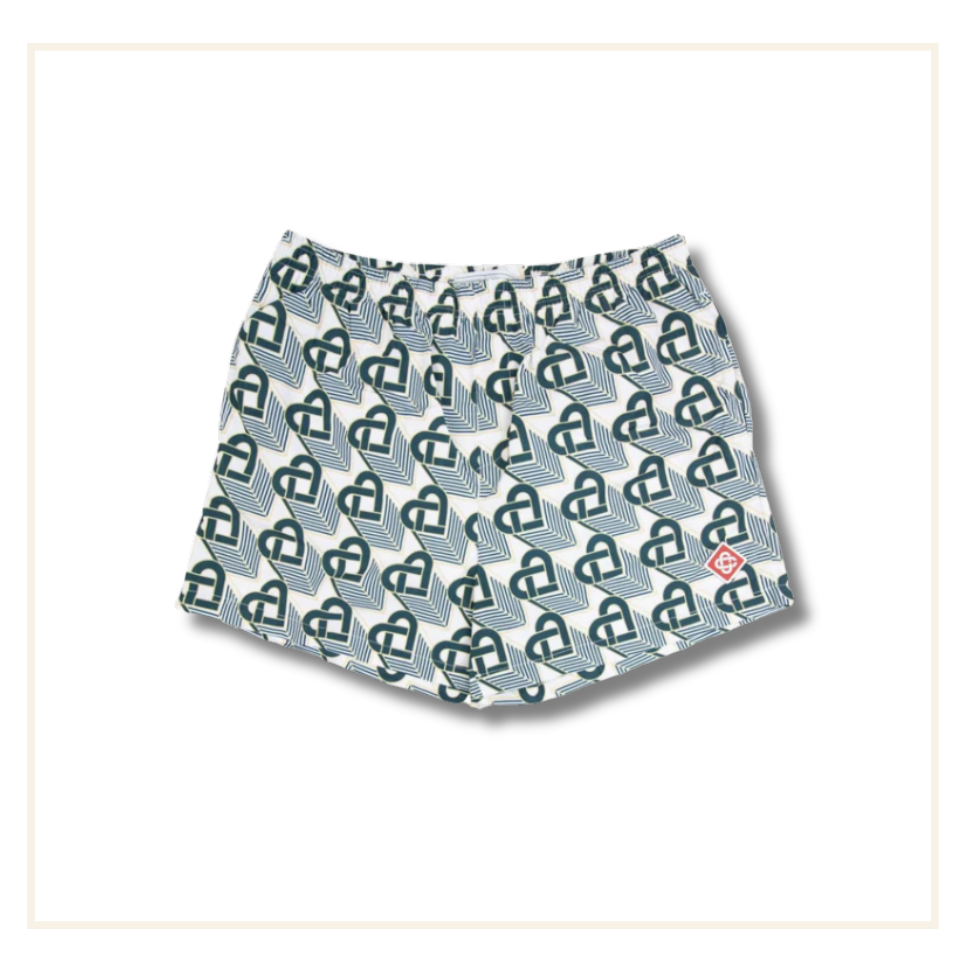 Casablanca Technical Synthetic Printed Swim Trunks Heart Monogram Green