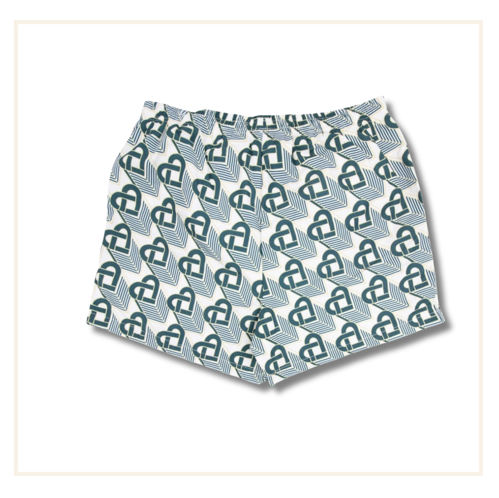 Casablanca Technical Synthetic Printed Swim Trunks Heart Monogram Green