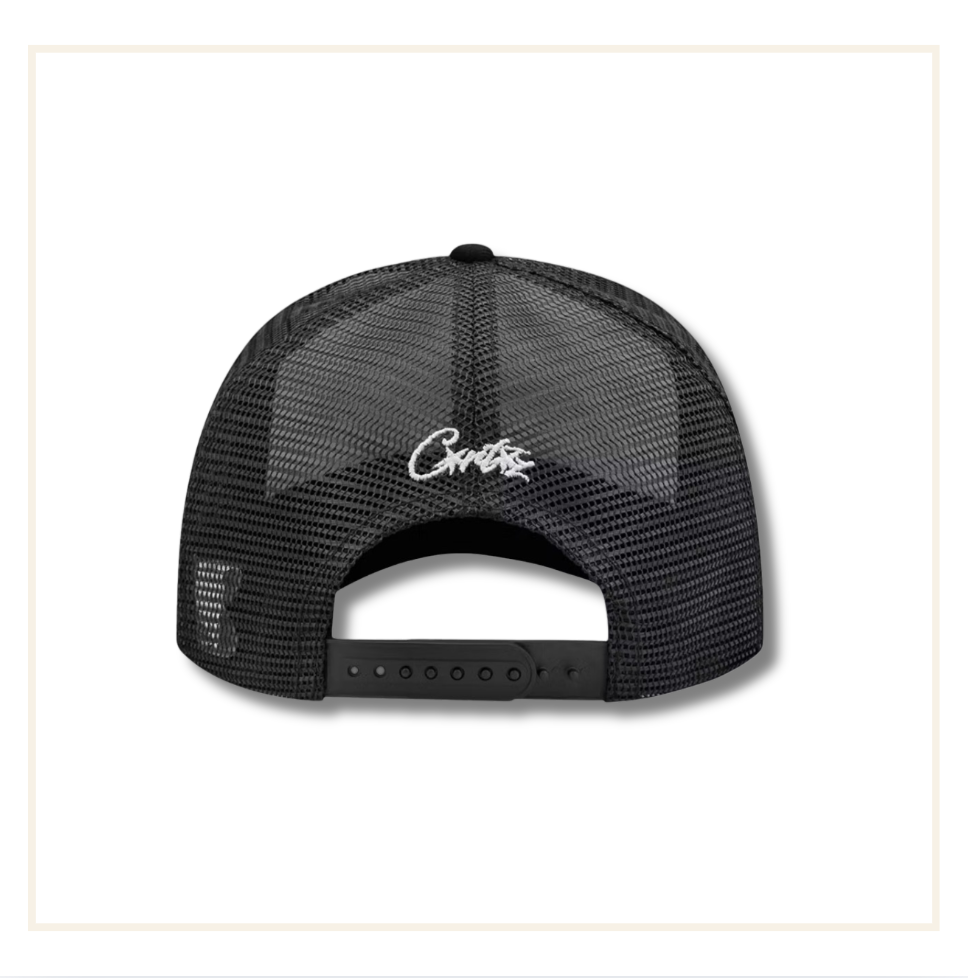 Corteiz Alcatraz Puff Print Trucker Hat White Black