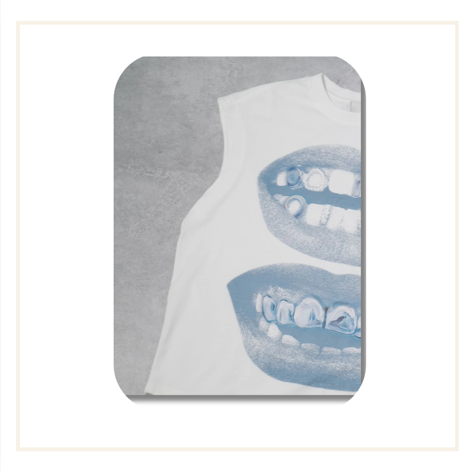 Noissey Blue Lips Grillz Tank Top White