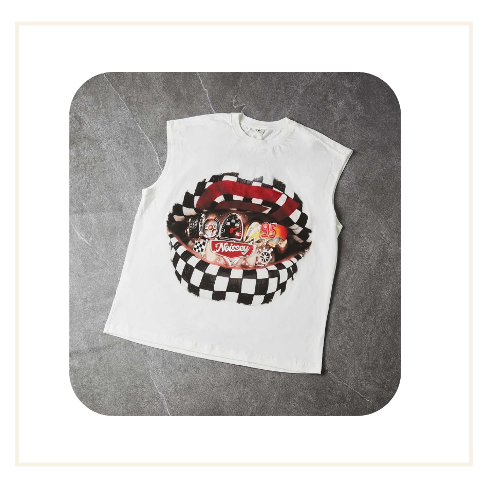 Noissey Checkered Racing Lips Tank T-Shirt White