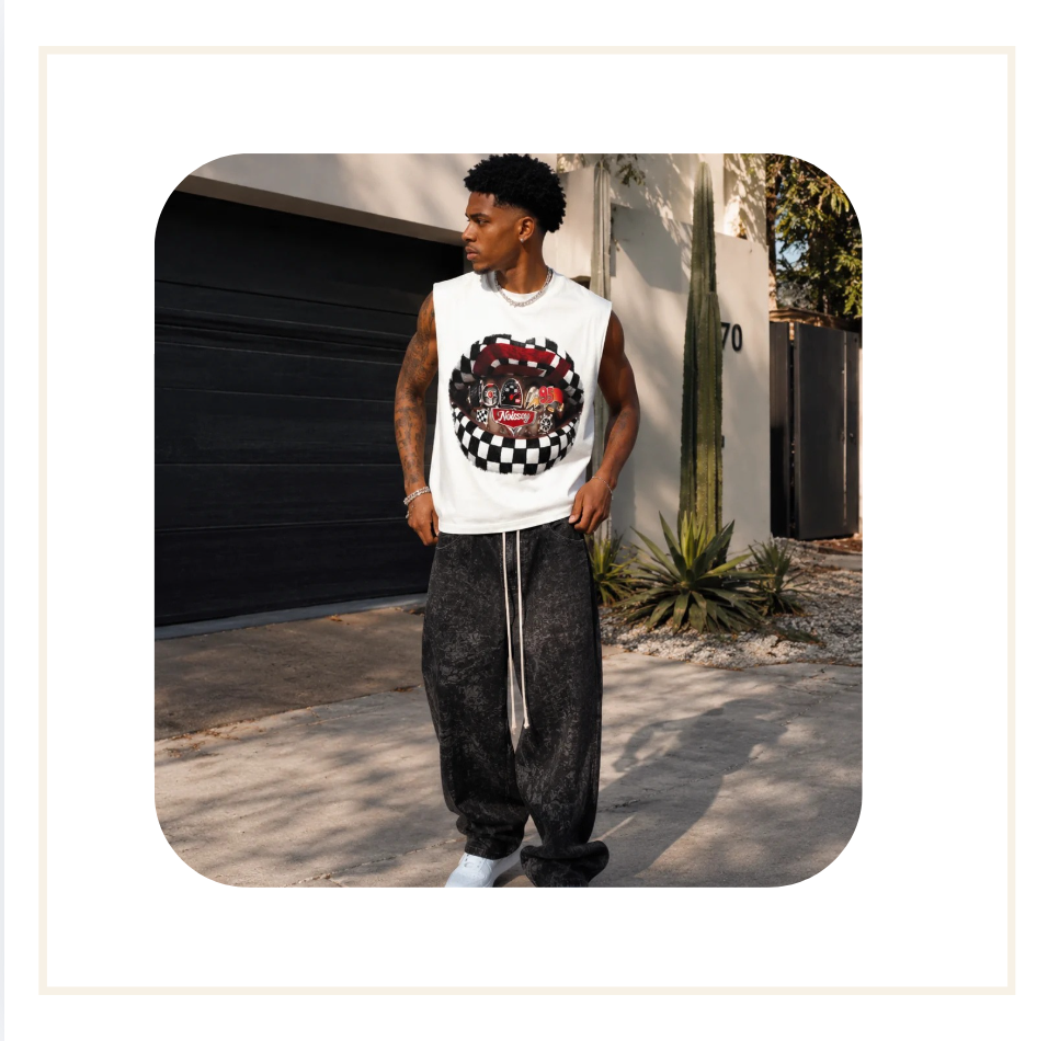 Noissey Checkered Racing Lips Tank T-Shirt White