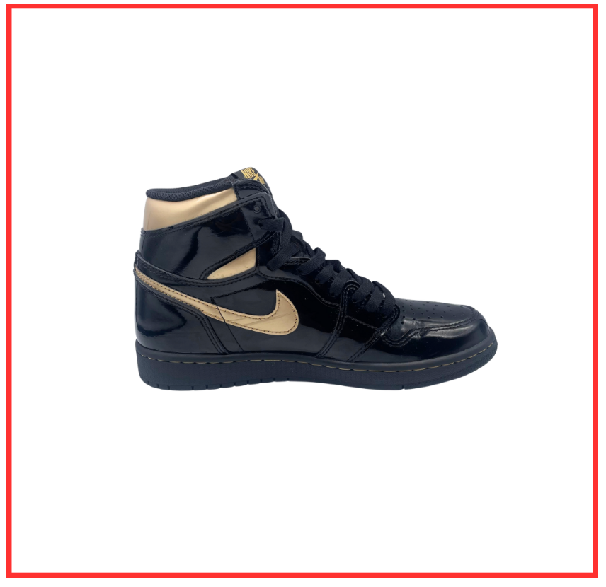 Air Jordan 1 Retro High Black Patent Gold (Preloved) UK 7.5