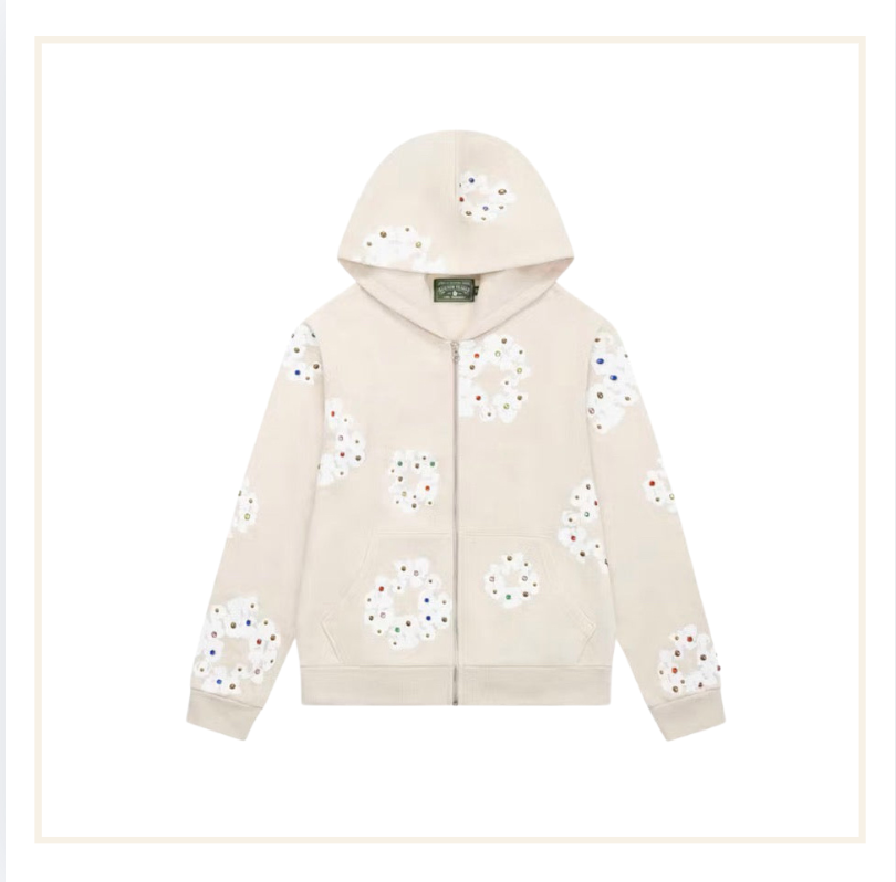 Denim Tears Rhinestone Cotton Wreath Zip Up Hoodie and Sweatpants Oatmeal (SET)