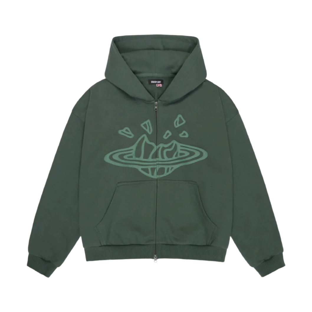 Broken Planet Zip Up Hoodie Emerald Green