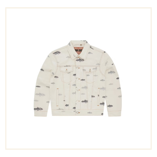 Corteiz Alcatraz Pattern Denim Jacket White