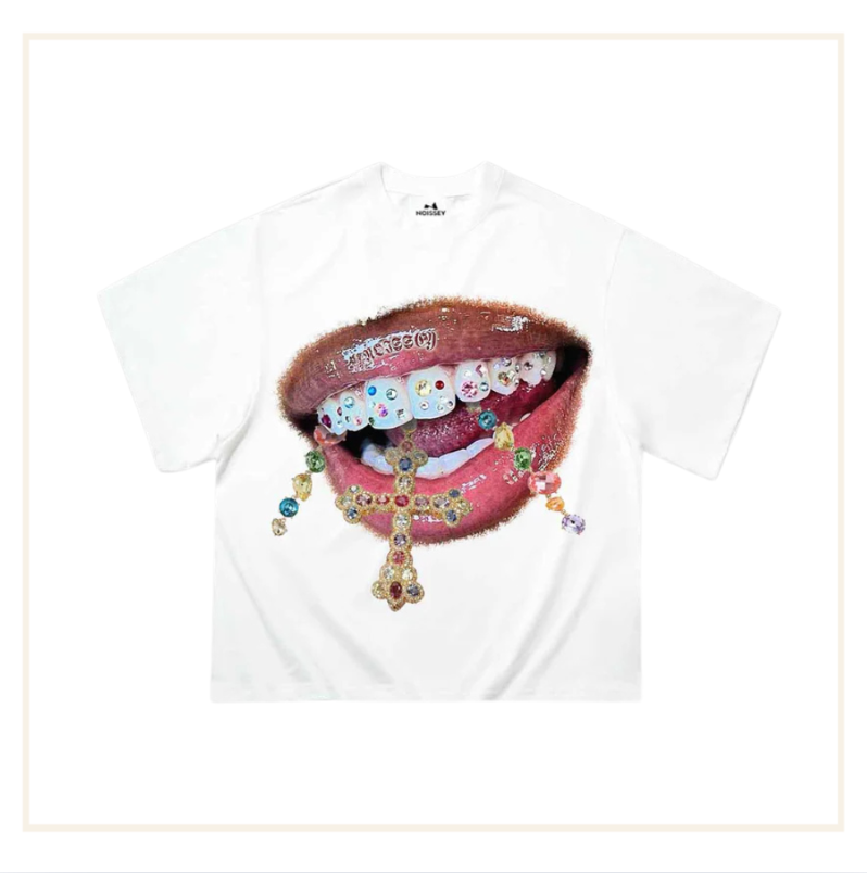 Noissey Boxy Oversized T-Shirt Diamond Teeth Cross
