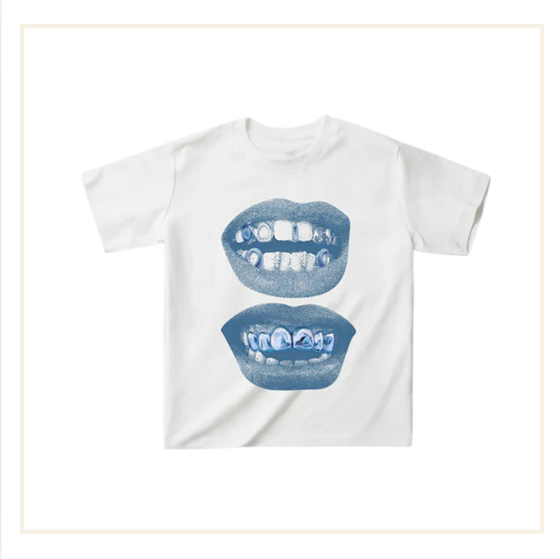 Noissey Retro Blue Lips Grills Print Baby Tee