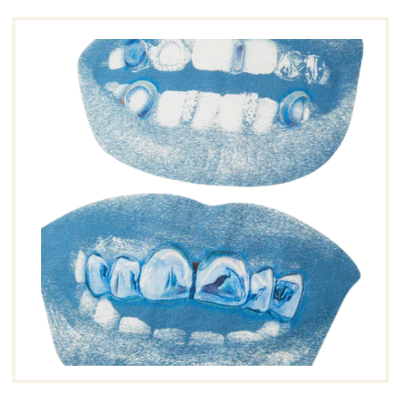 Noissey Retro Blue Lips Grills Print Baby Tee
