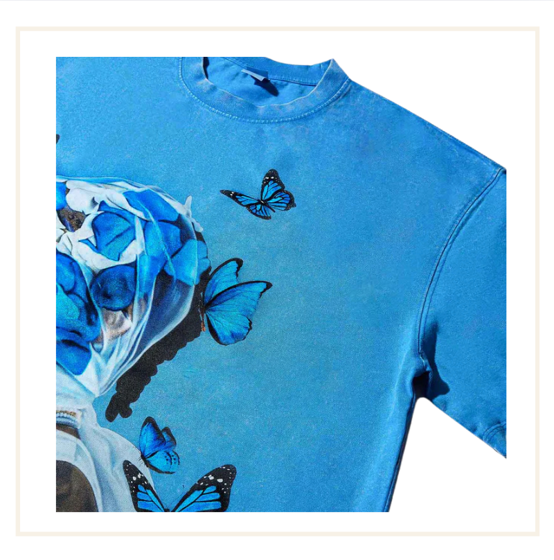 Noissey Butterfly Art Veil Washed Blue T-Shirt
