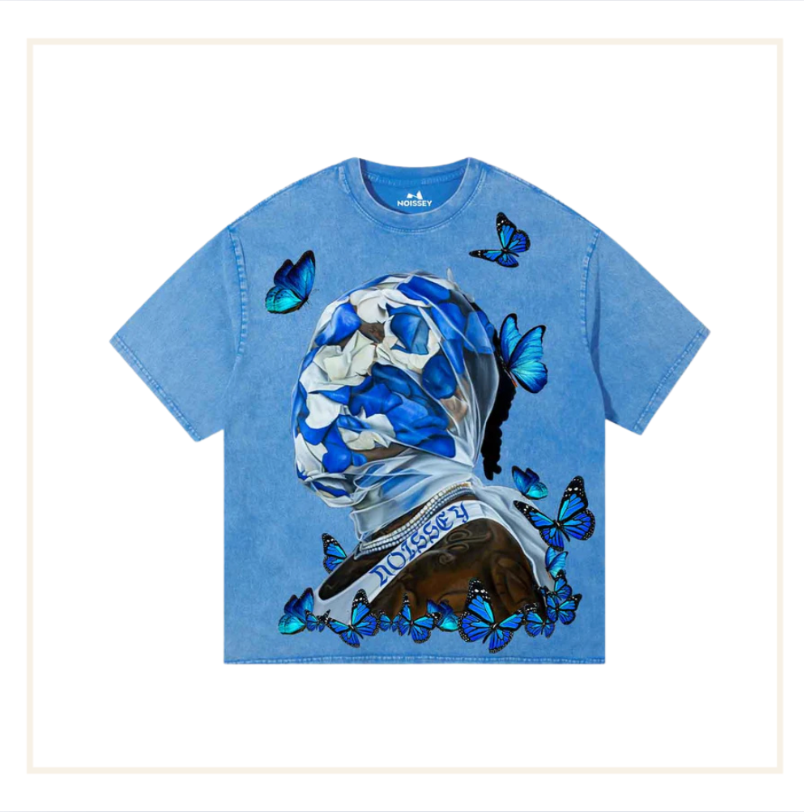 Noissey Butterfly Art Veil Washed Blue T-Shirt