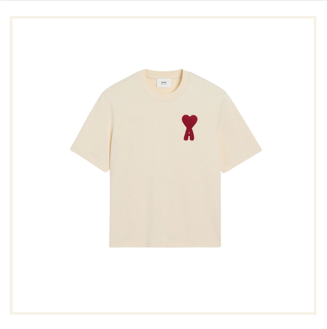 Ami Paris Ami De Coeur Beige Red Patch T-Shirt