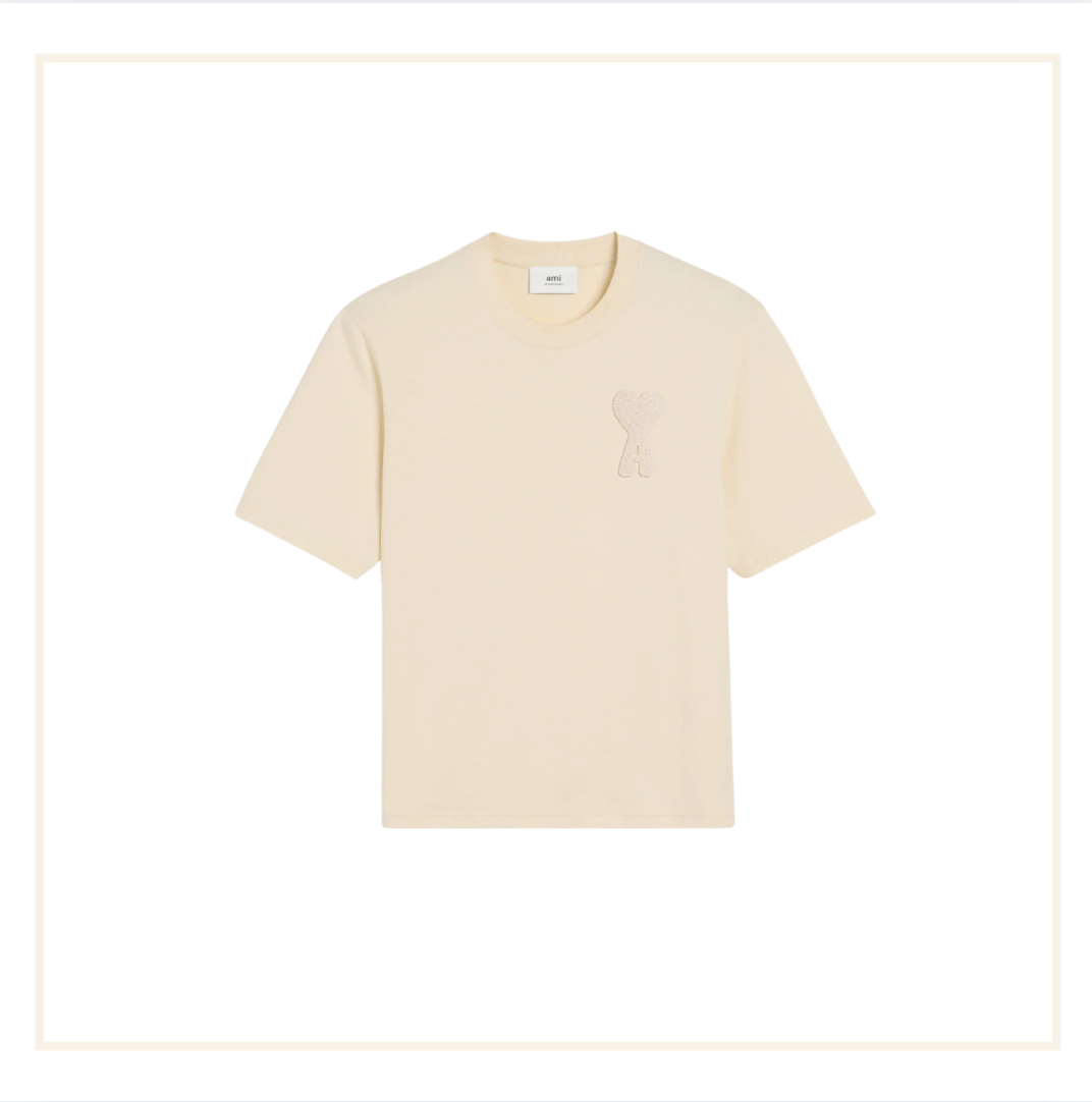 Ami Paris Ami De Coeur Patch Beige T-Shirt