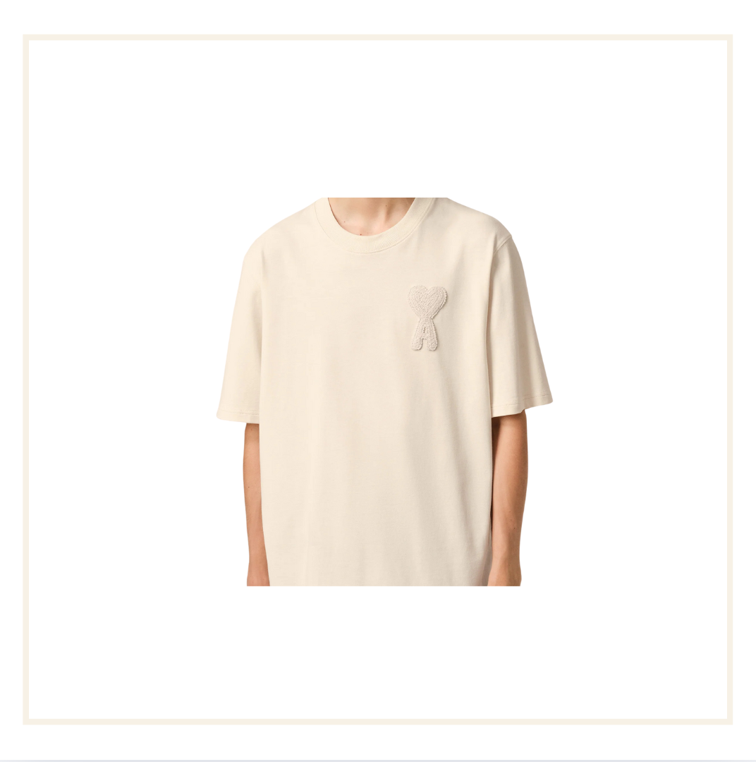 Ami Paris Ami De Coeur Patch Beige T-Shirt