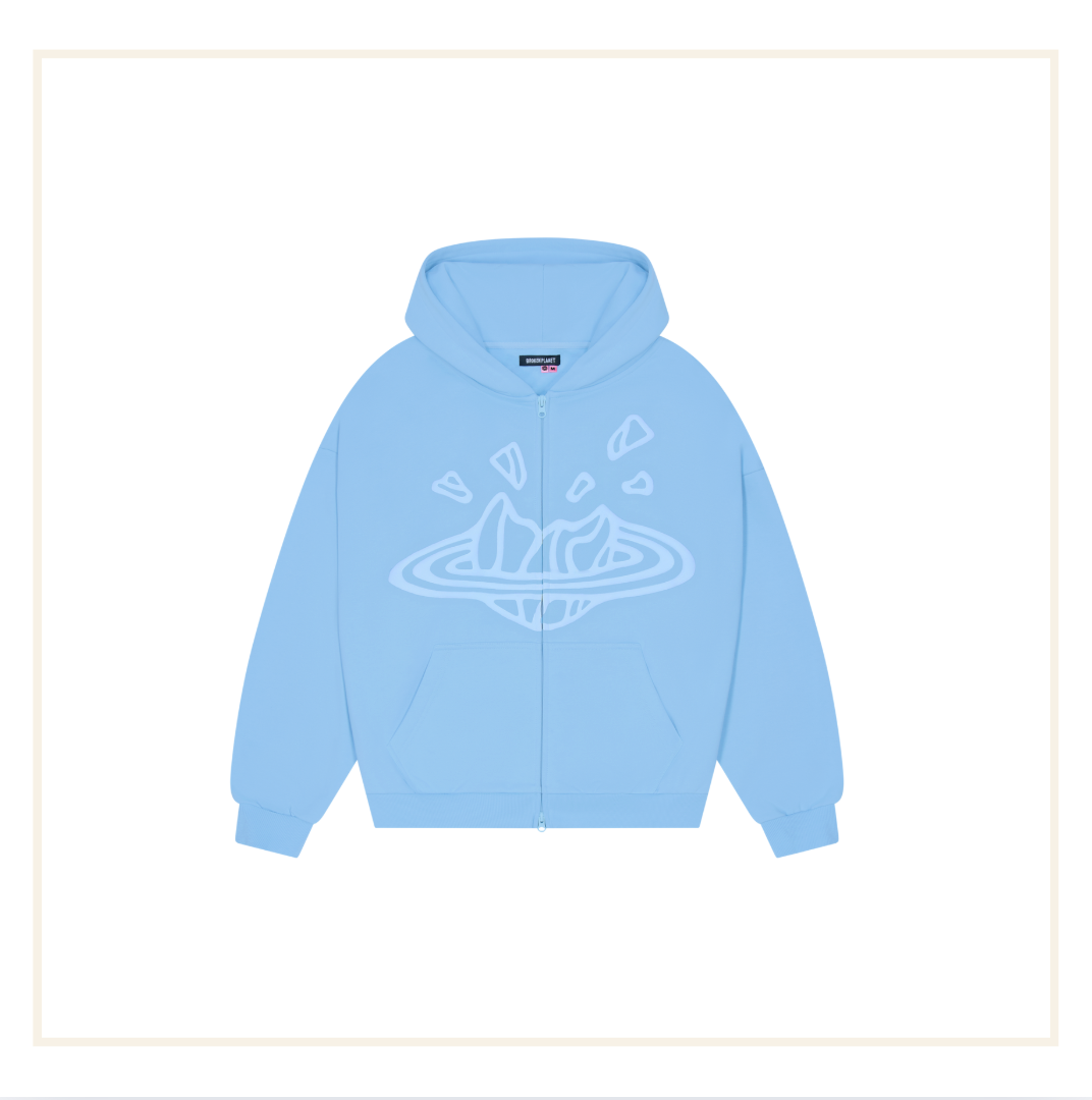 Broken Planet Zip Up Hoodie Sky Blue