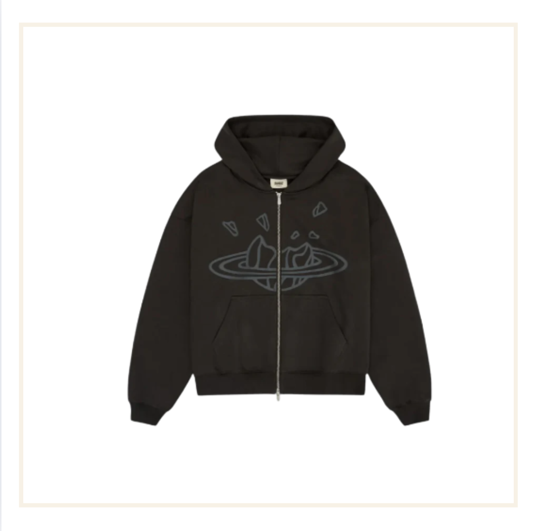 Broken Planet Zip Up Hoodie Soot Black