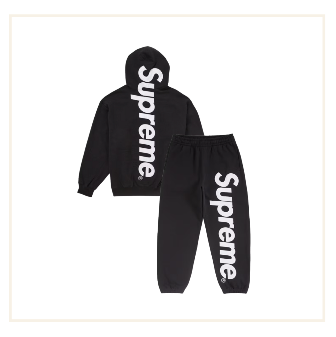 Supreme Satin Applique Hooded Sweatshirt & Sweatpant (FW25) Black (Set)