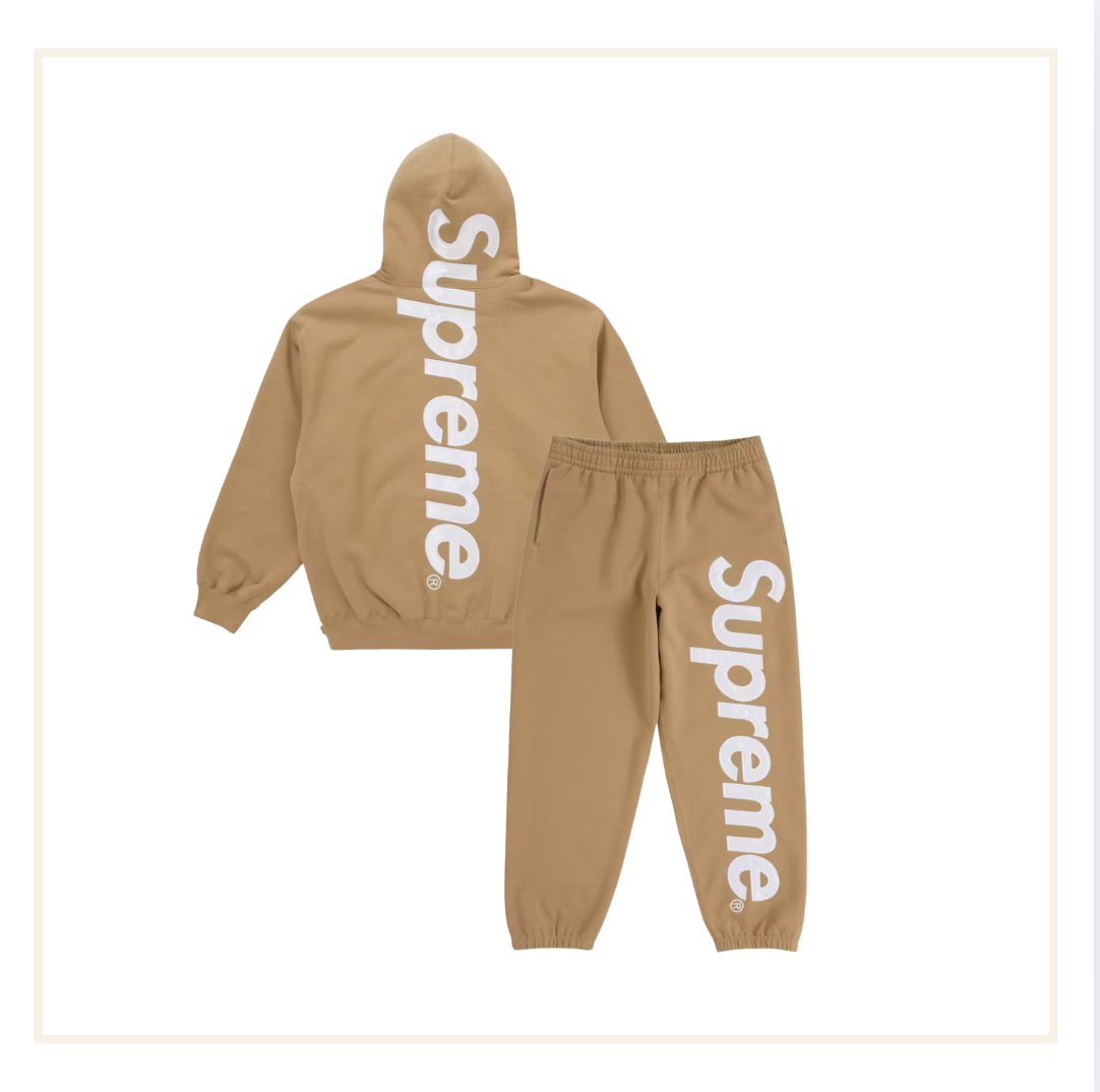Supreme Satin Applique Hooded Sweatshirt & Jogger (FW24) Brown (Set)