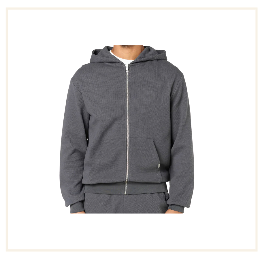 Closure London Waffle Knit Charcoal Zip Hoodie