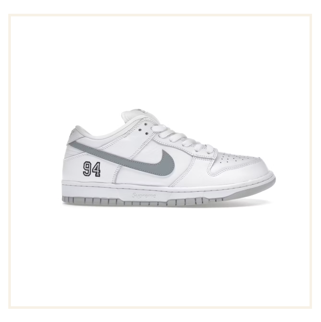 Nike SB Dunk Low Supreme 94 White Metallic Silver