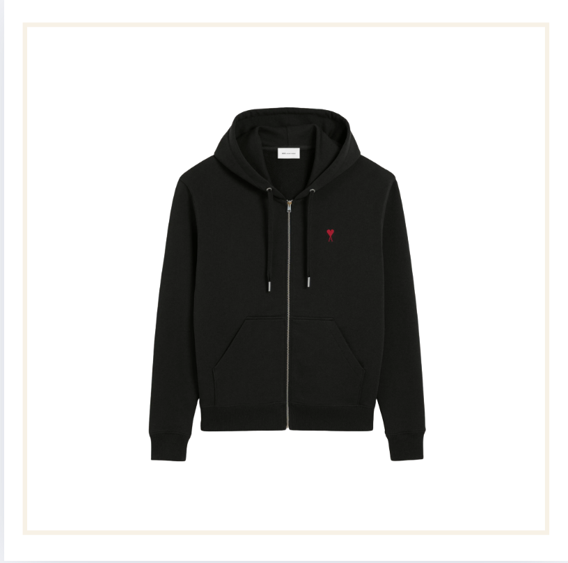 Ami Paris Ami De Coeur Small Logo Zip Hoodie Black