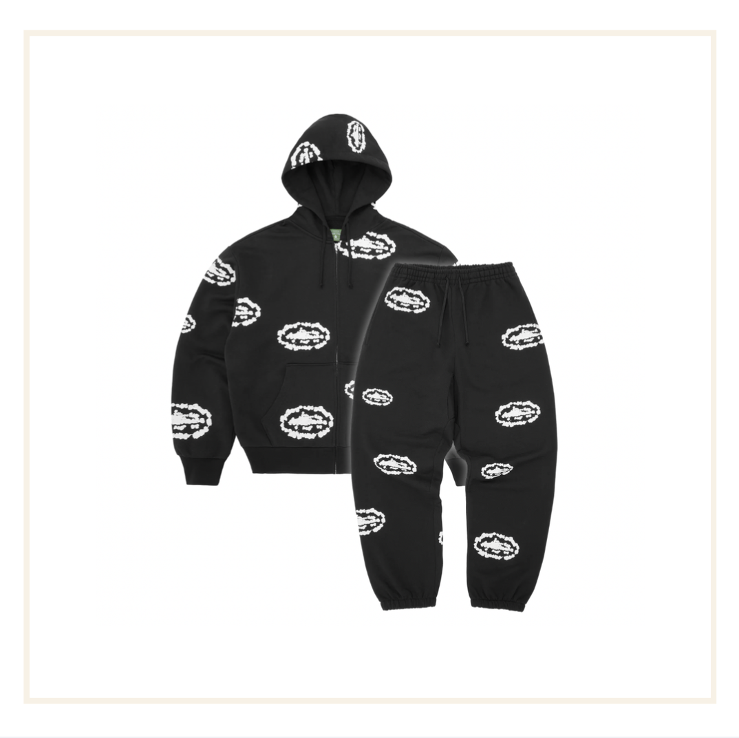 Corteiz x Denim Tears Cotton Wreath Sweatsuit Black White