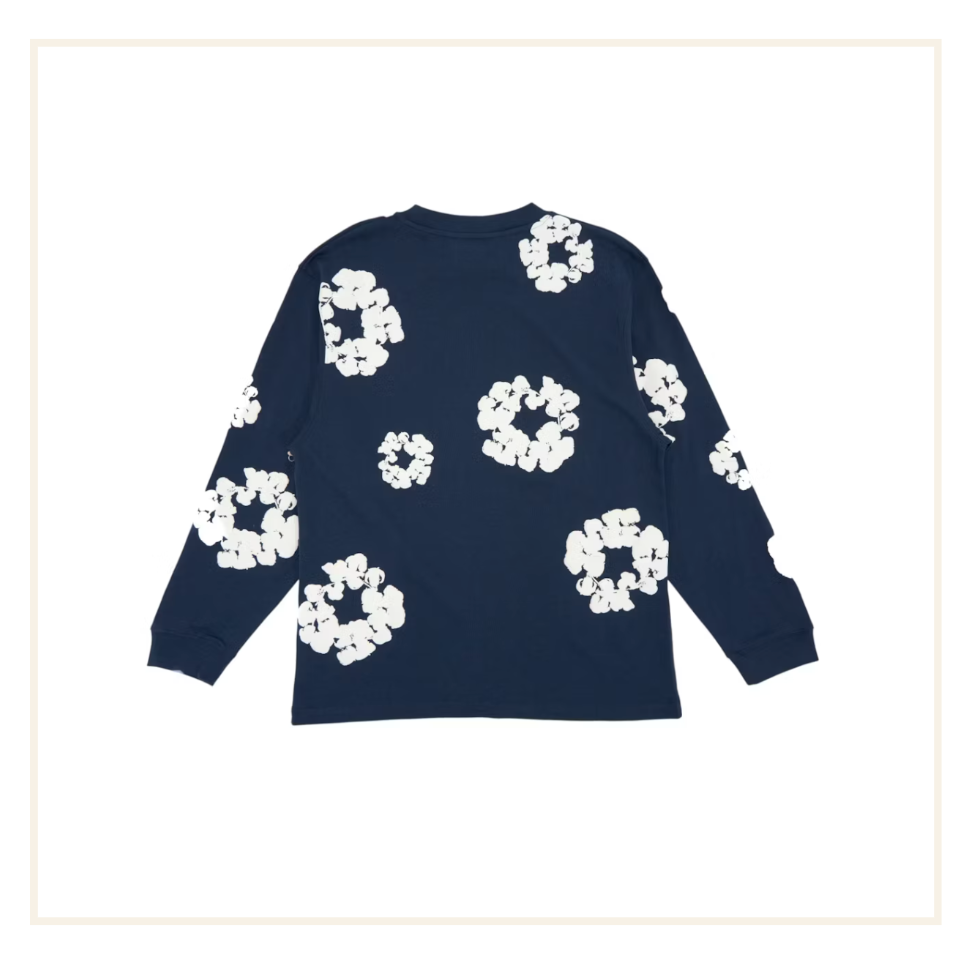 Denim Tears Long Sleeve Cotton Wreath T-shirt Navy