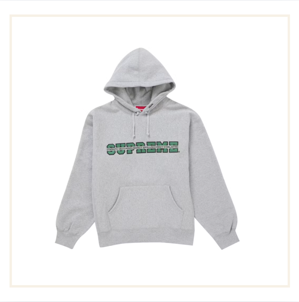 Supreme Collegiate Acronym Hooded Sweatshirt Heather Grey