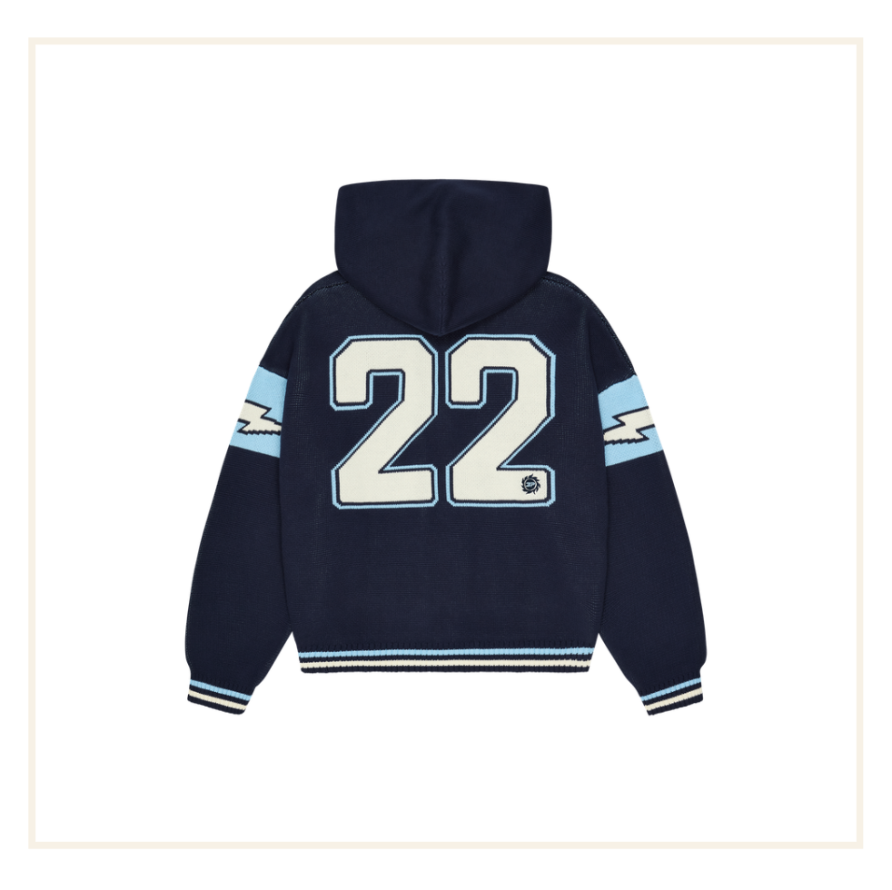 Broken Planet Varsity Knit Zip Up Hoodie - Navy Blue