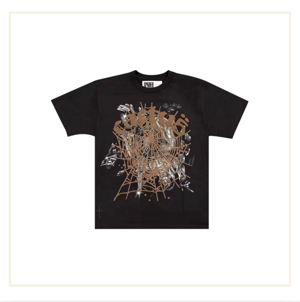 Sp5der x Travis Scott Cactus Jack Airbrush T-shirt Black Brown