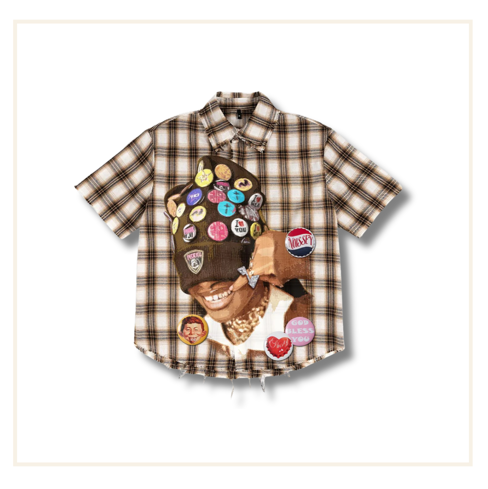 Noissey Badge Girl Flannel Oversized Shirt